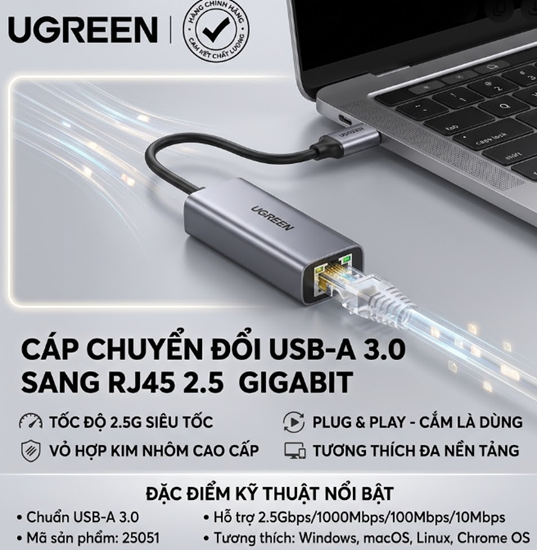 C&aacute;p Chuyển Đổi USB-A 3.0 Sang RJ45 2.5Gbps UGREEN CM648 25051 - N&acirc;ng Cấp Mạng LAN Si&ecirc;u Tốc
